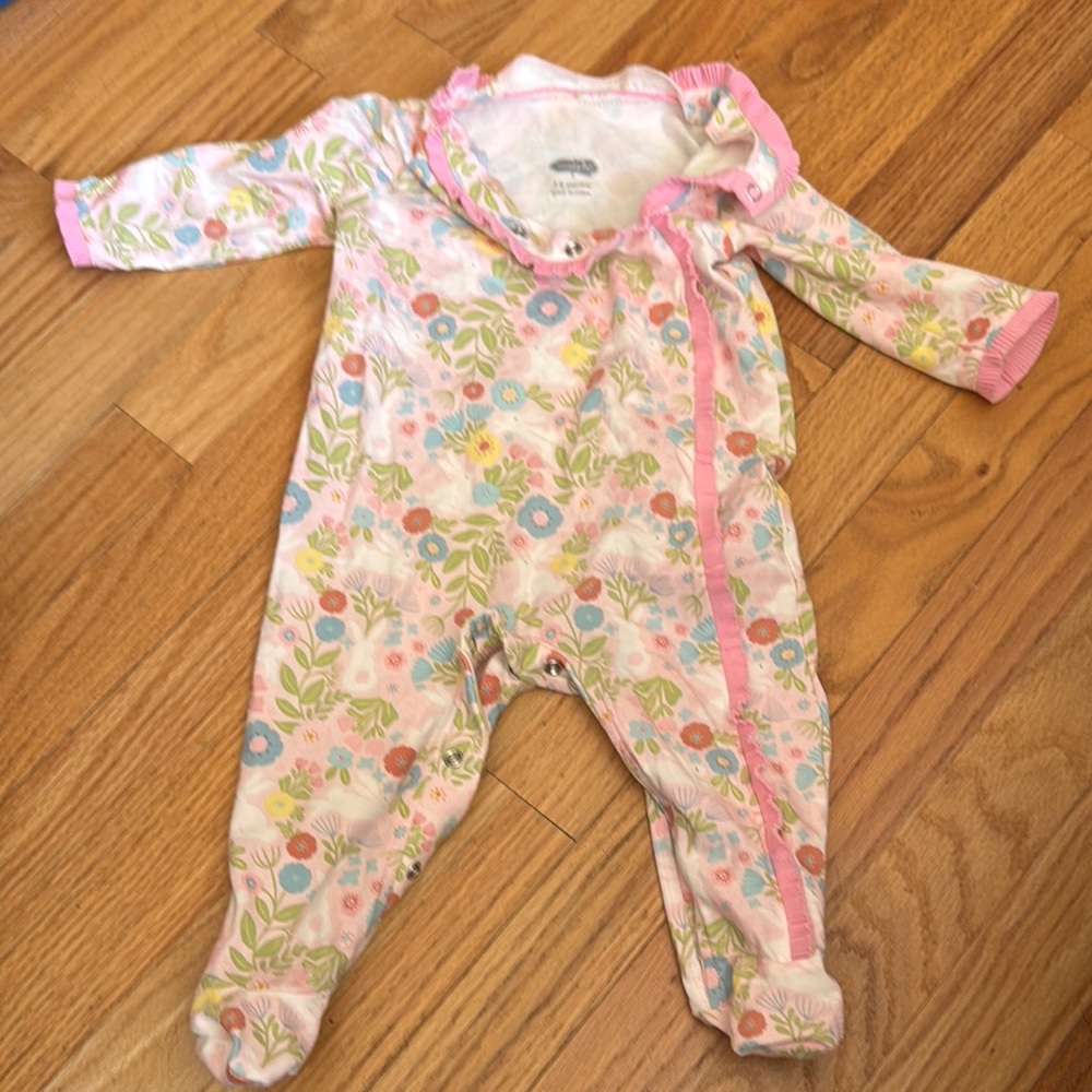 Mud Pie Floral Kids One Piece - Pink and Green